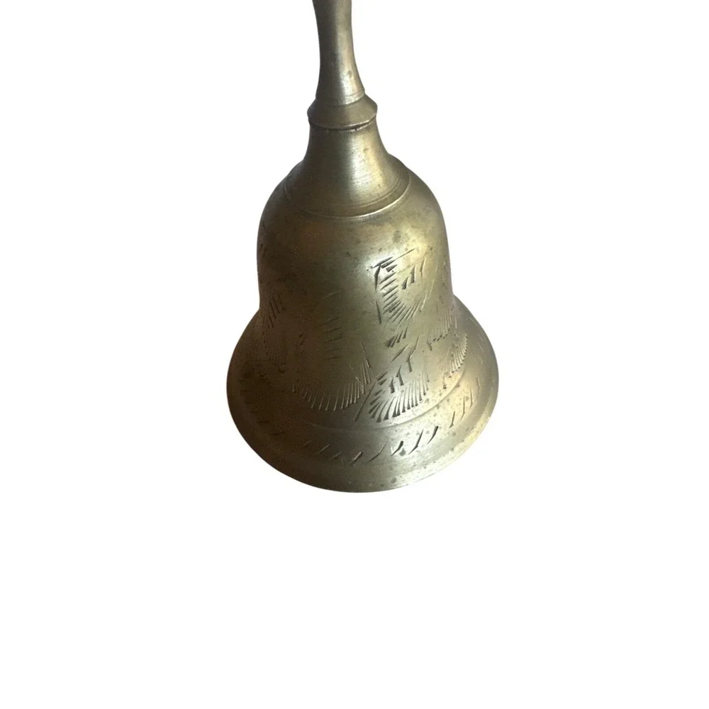 Vintage Brass Handbell With Engraved Design - Elegant Decorative Accent Or Funct
